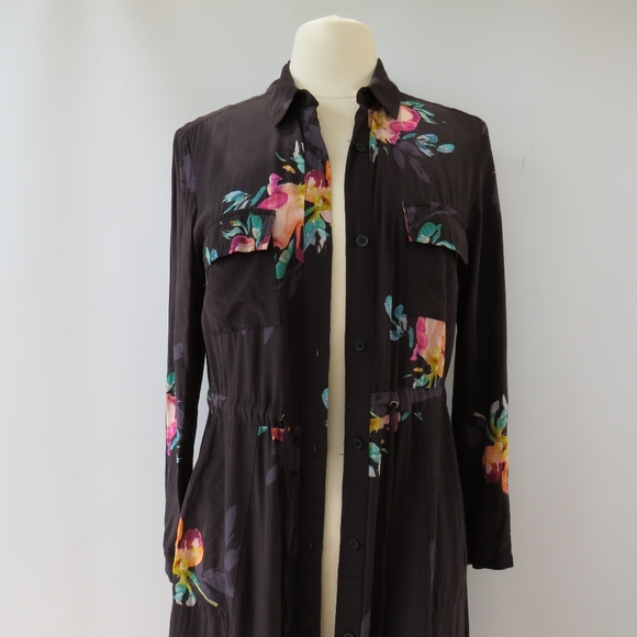 French Connection Delphine Drape Black Floral Shirt Dress - Picture 7 of 16